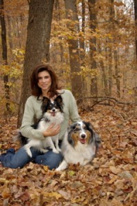 Amy with Artie the Papillon and Bogie the Australian Shepherd